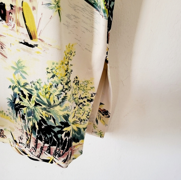 Tiki Classics 100% Silk Summer Dress Beige Palm Tree and Canoe Print Size L - Picture 4 of 8